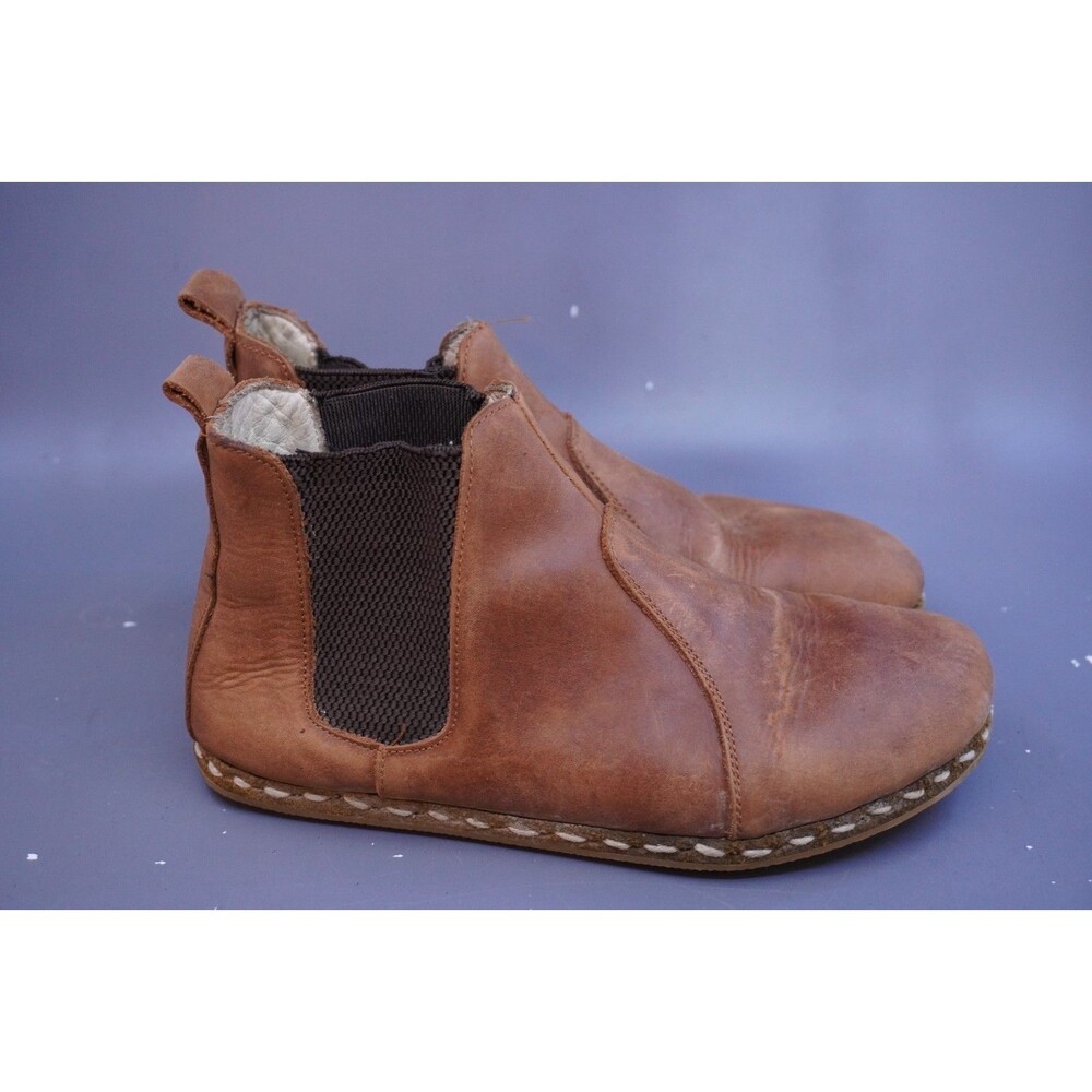 Atlantis Barefoot Handmade Brown Coffee Leather Chelsea Boots Womens Sz 6.5